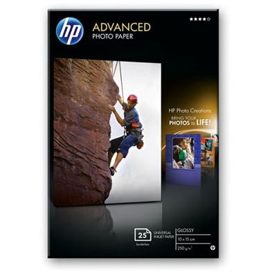 HP Papel fotográfico Satinado avanzado 250gr/m2 - 25 Hojas /10 x 15 cm sin bordes Q8691A