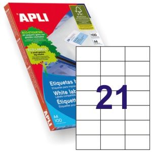 Etiquetas APLI 1276. Caja 100 Hojas A4 de 21 Etiquetas por Hoja