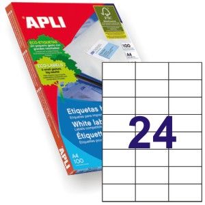 Etiquetas APLI 1273. Caja 100 Hojas A4 de 24 Etiquetas por Hoja