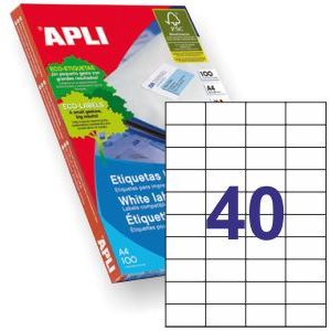 Etiquetas APLI 1286. Caja 100 Hojas A4 de 40 Etiquetas por Hoja