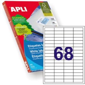 Etiquetas APLI 1282. Caja 100 Hojas A4 de 68 Etiquetas por Hoja