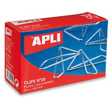 Clips Mariposa APLI Nro.20 de 60mm. Caja de 25 clips